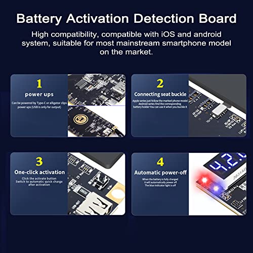 KOCAN Battery Activation Detection Board, Placa de detección de activación de batería BA27 Salida regulada de 4,2 V Monitor de voltaje y corriente de salida en tiempo real Ánodos negativos positivos I