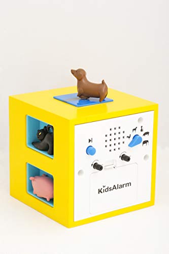 KOOKOO KidsAlarm Amarillo, Despertador para niños incluy 5 Animales de Granja con Les Sonidos, grabaciónes de la naturalez