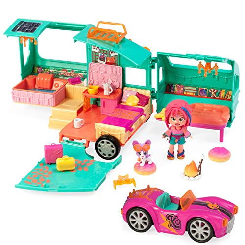 KOOKYLOOS Mia's Kooky Caravan - Caravana con accesorios, muñeca y mascota, incluye 1 coche, utensilios de cocina, maletas