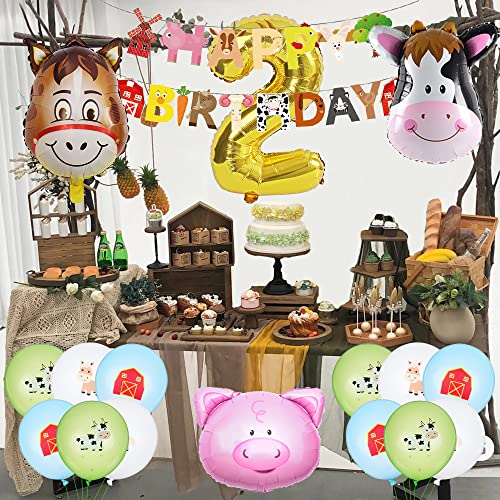 KungFu Mall 2. Globos de granja para decoración de cumpleaños, globos de granja, número de cumpleaños, 2. Globos de papel de aluminio para fiesta de cumpleaños, globos decorativos, niñas, niños