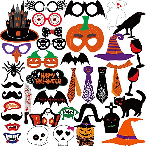 KUUQA Halloween Photo Booth Props Kit Halloween Party Decoraciones, Pack de 38