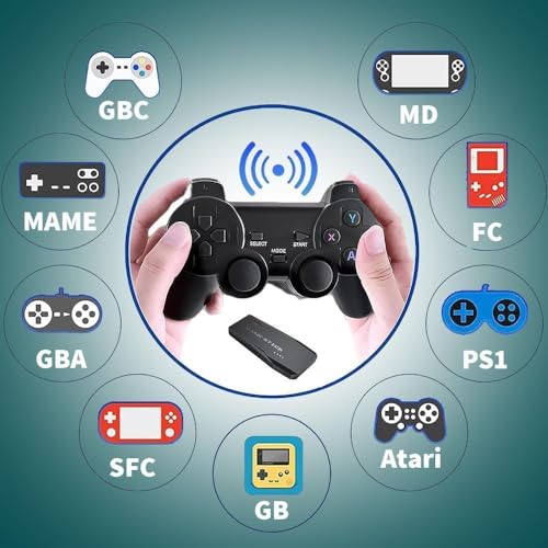 Kynely-Consola Retro. Consola de Videojuegos Retro con 9 emuladores, más de 10,000 Juegos, Salida HDMI 4K,10000 Juegos, Game Stick 4k, 2 Mandos inalámbricos de 2.4 GHz para conectar a la TV (64 GB)