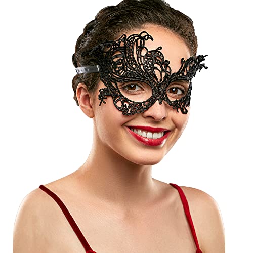 Lady of Luck Máscara de Encaje de Mujer, Máscara de Mascarada Máscara Veneciana de Metal Negro Máscara de Carnaval de Halloween