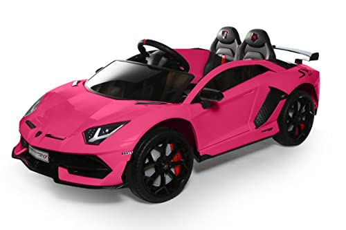 Lambo SVJ Kids - Coche deportivo de 12 V con control remoto, luces de trabajo y puertas para edades de 3 a 8 años (rosa)