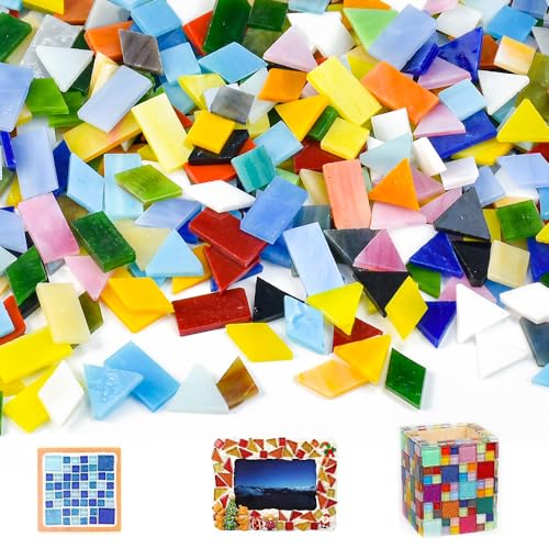 LANSKYLAN 600 PCS Teselas Mixtas en 4 Formas Mosaico Teselas Colores Mixtos Vidrio Teselas para Mosaicos Azulejos de Mosaico de Cerámica Mini Azulejo de Mosaico para Decoración del Hogar Jardín