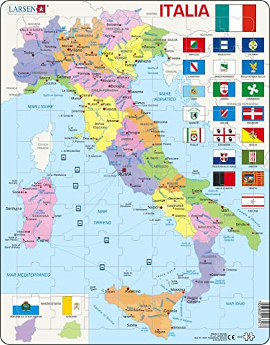 Larsen A42 Italia, Rompecabezas de Mapa político., edición en Italiano, Puzzle de Marco con 70 Piezas