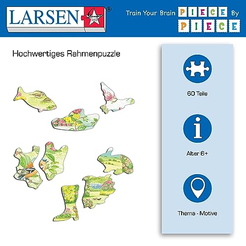 Larsen FH37 Flores y pájaros de Colores en un Hermoso jardín, Puzzle de Marco con 60 Piezas