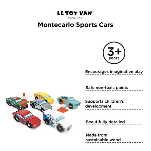 Le Toy Van - Cars & Construction Iconic Wooden Montecarlo Sports Cars Toy Car Play Set - Set 6 Cars , Play Vehicle Role Play Toys - Suitable For 2 Year Old +