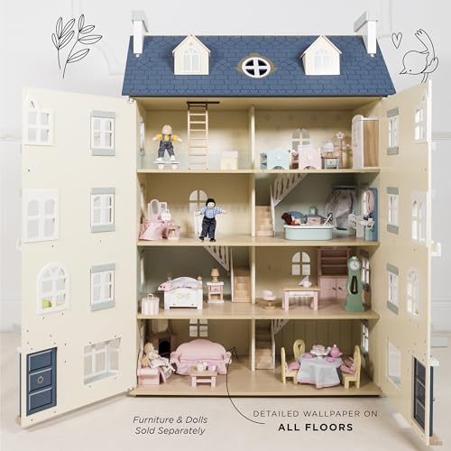 Le Toy Van - Palace House Large Wooden Doll House, 5 Storey Wooden Dolls House Play Set - Suitable For Ages 3+