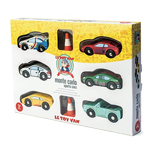 Le Toy Van - TV463 - Coches de juguete para niños de 2 años en madera FSC, juego de 3 vehículos en estilo vintage, compatibles con todas las vías de tren de madera estándar, sin plástico