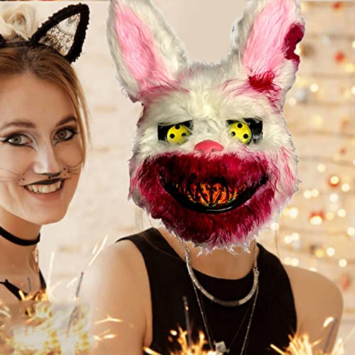 Lecerrot conejo halloween peluche, terror para Halloween, conejo sangriento Halloween Peluche Cosplay Máscara para disfraz fiesta juegos niños adultos