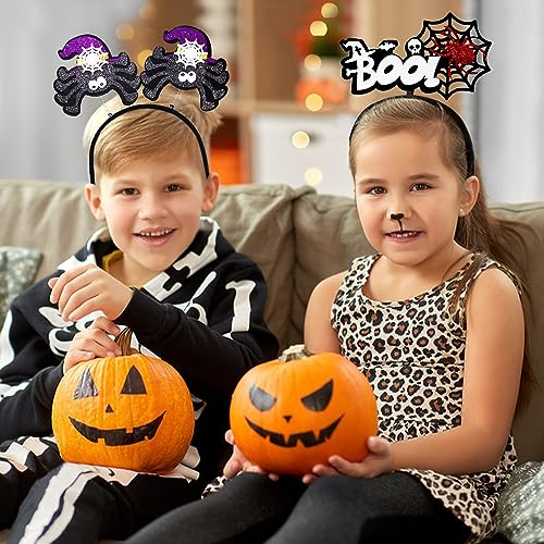 Leesgel Diademas de Halloween, 12 paquetes de calabazas de Halloween, arañas, murciélagos, sombreros para mujeres, adultos, niños, decoración de Halloween, accesorios de fiesta de cumpleaños,