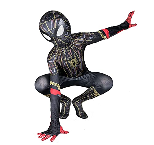 Leezeshaw Disfraz de Spiderman Miles Morales superhéroe para niño, Spiderman Miles Morales negro disfraz de Halloween para adultos y niños