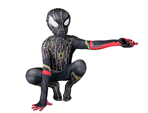 Leezeshaw Disfraz de Spiderman Miles Morales superhéroe para niño, Spiderman Miles Morales negro disfraz de Halloween para adultos y niños