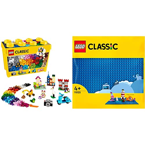 LEGO 10698 Classic Caja de Ladrillos Creativos Grande, Juguete Educativo, Juego de Construcción + Classic Base Azul de 32x32 Tacos, Placa Tablero de Construcción y Expansión