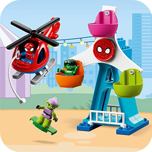 LEGO 10963 Duplo Marvel Spider-Man y Sus Amigos: Aventura en la Feria, Helicóptero de Juguete & 10782 Marvel Spidey y Su Superequipo Camiones de Combate de Hulk y Rino