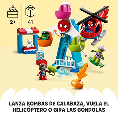 LEGO 10963 Duplo Marvel Spider-Man y Sus Amigos: Aventura en la Feria, Helicóptero de Juguete para Niños de 2-5 Años, Figura de Duende Verde y Más