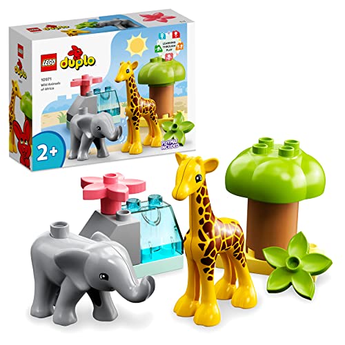 LEGO 10971 DUPLO Fauna Salvaje de África, Animales de Juguete, Juego Educativo, Figuras Elefante y Jirafa para Niños y Niñas de 2 Años en Adelante