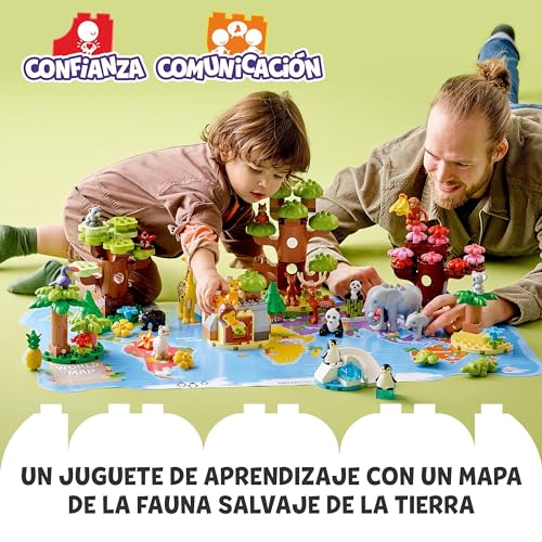 LEGO 10975 Duplo Fauna Salvaje del Mundo, 22 Animales de Juguete, Mapamundi Infantil con Sonido, Regalo Educativo Niños y Niñas de 2,3,4 y 5 Años