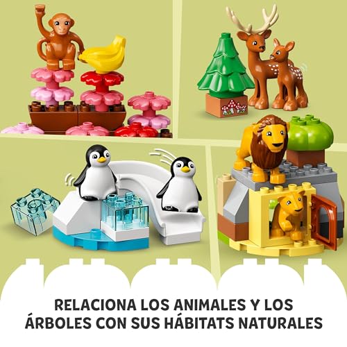 LEGO 10975 Duplo Fauna Salvaje del Mundo, 22 Animales de Juguete, Mapamundi Infantil con Sonido, Regalo Educativo Niños y Niñas de 2,3,4 y 5 Años