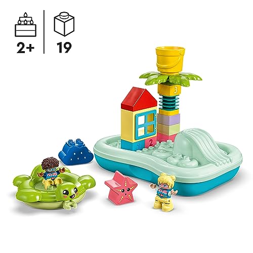 LEGO 10989 Duplo Parque Acuático Juguete para el Baño para Niños a Partir de 2 Años, con Isla Flotante, Tortuga y Estrella de Mar, Figuras de Animales Marinos, Juguetes Acuáticos Fáciles de Limpiar