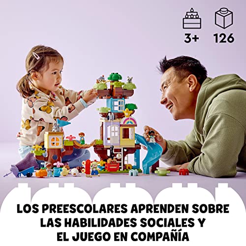 LEGO 10993 Duplo Casa del Árbol 3en1, Juguete Niños y Niñas de 3 Años o Más, Juego de Construcción Educativo con Figuras de Familia, Tobogán y Animales, Regalo Educativo Infantil