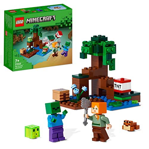 LEGO 21241 Minecraft La Cabaña-Abeja, Juguete de Granja, Casa para Construir, Mini Figuras Animales y Zombie & 21240 Minecraft La Aventura en el Pantano, Juguete de Construcción