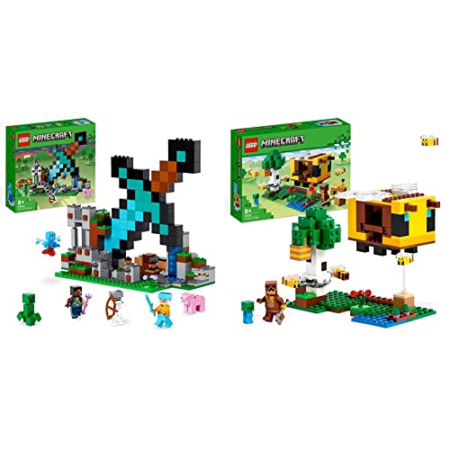 LEGO 21244 Minecraft La Fortificación-Espada, Juguete de Construcción, Mini Figuras Creeper, Soldado & 21241 Minecraft La Cabaña-Abeja, Juguete de Granja, Casa para Construir