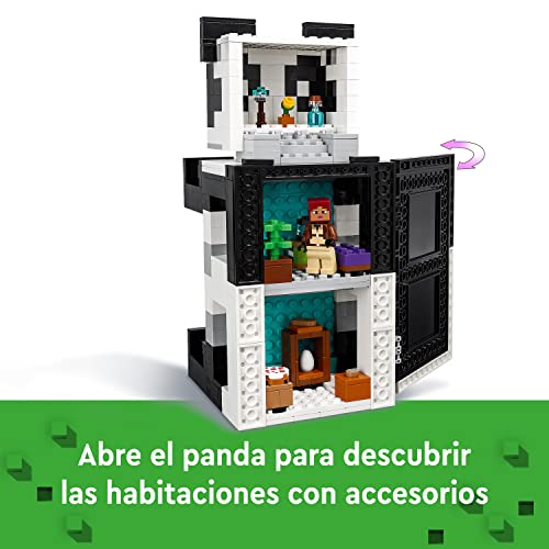 LEGO 21245 Minecraft El Refugio-Panda, Casa de Juguete para Construir con Figuras de Animales y Esqueleto, Regalos Niños y Niñas de 8 Años o Más