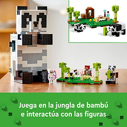 LEGO 21245 Minecraft El Refugio-Panda, Casa de Juguete para Construir con Figuras de Animales y Esqueleto, Regalos Niños y Niñas de 8 Años o Más