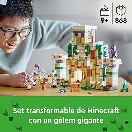 LEGO 21250 Minecraft La Fortaleza del Golem de Hierro, Castillo de Juguete Que se Transforma en Gran Figura con 7 Personajes incluídos Caballero de Cristal, Jinetes Esqueléticos y un Creeper Cargado