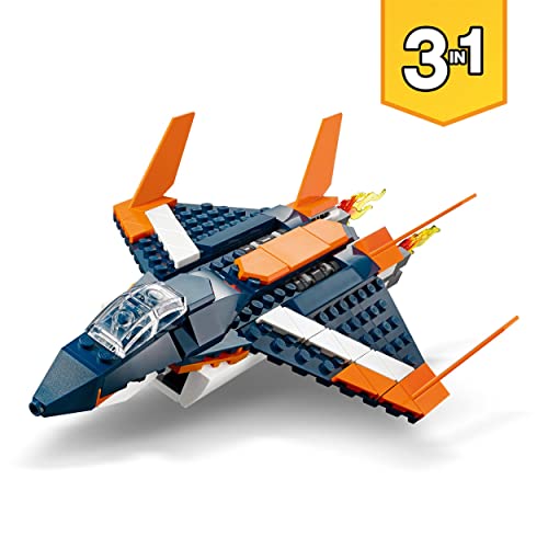 LEGO 31126 Creator Reactor Supersónico, Juego de Construcción Creativo 3 en 1: Avión, Helicóptero y Lancha de Juguete + 31124 Creator Robot Invencible 3 en 1 con Modelos de Dragón y Avión