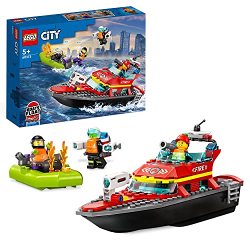 LEGO 60373 City Lancha de Rescate de Bomberos y Zodiac, Barcos Flotantes, Mochila Propulsora, Juguetes de Baño para Niños y Niñas de 6 Años o Más