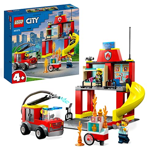 LEGO 60375 City Parque de Bomberos y Camión de Bomberos, Juguete para Niños y Niñas de 4 Años o Más, Juegos Educativos de Habilidades Motoras