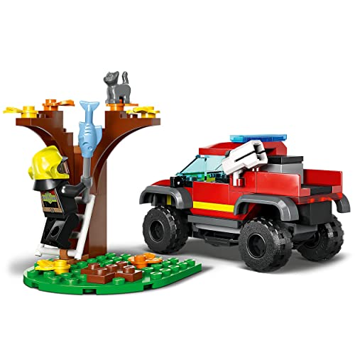 LEGO 60393 City Camión de Rescate 4x4 de Bomberos con Lanzador de Elementos de Agua, Juguete para Niños y Niñas de 5 Años o Más, Mini Figura de Bombera y Gatito