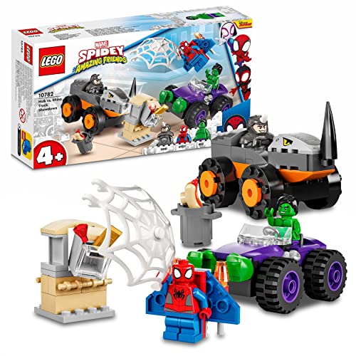 LEGO 76244 Marvel Miles Morales vs. Morbius, Juguete de Spider-Man para Construir, Coche de Carreras, Mini Figuras Spidey & 10782 Marvel Spidey y Su Superequipo Camiones de Combate de Hulk y Rino