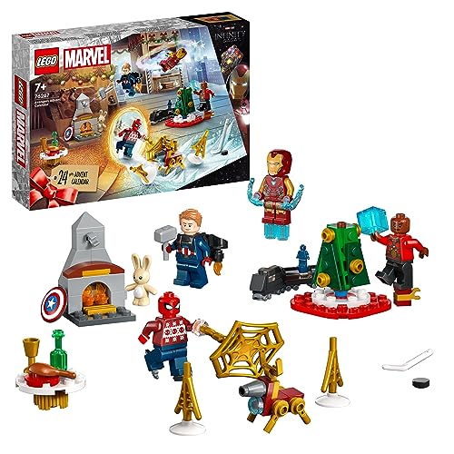 LEGO 76267 Marvel Calendario de Adviento de Los Vengadores 2023 con 24 Regalos Incl. Capitán América, Spider-Man, Iron Man y más Minifiguras de Superhéroes, Regalo Cuenta Atrás de Navidad para Niños