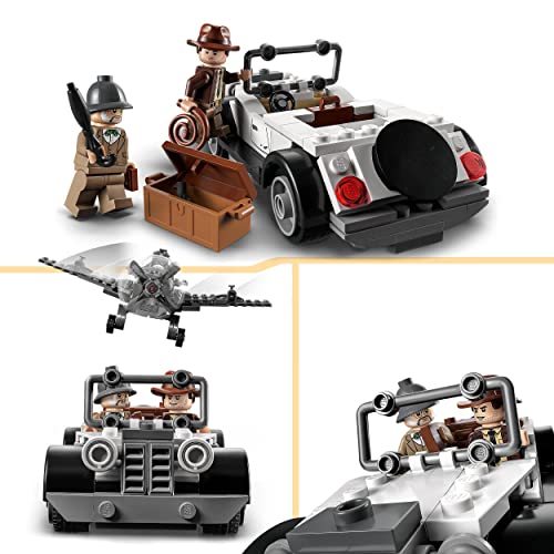 LEGO 77012 Indiana Jones Persecución del Caza, Maqueta de Avión de Juguete para Construir y Coche de Juguete Vintage, Película La Última Cruzada, Set con 3 Mini Figuras