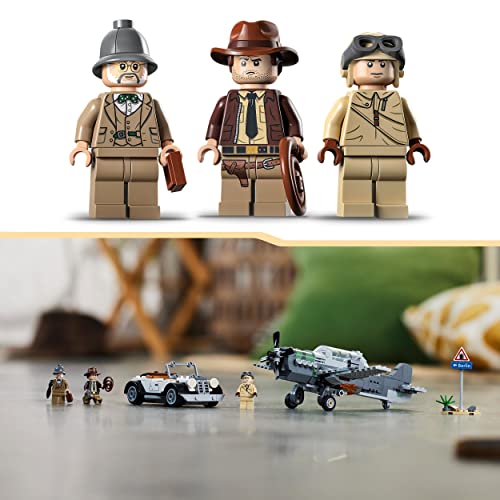 LEGO 77012 Indiana Jones Persecución del Caza, Maqueta de Avión de Juguete para Construir y Coche de Juguete Vintage, Película La Última Cruzada, Set con 3 Mini Figuras