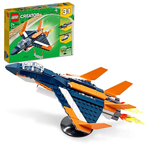 LEGO Creator 3in1 Supersonic-Jet 31126 Building Kit; Build a Jet Plane and Rebuild It into a Helicopter or a Speed Boat Toy; A Creative Gift for Passionate Fans Aged 7+ (215 Pieces)