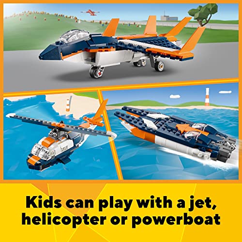 LEGO Creator 3in1 Supersonic-Jet 31126 Building Kit; Build a Jet Plane and Rebuild It into a Helicopter or a Speed Boat Toy; A Creative Gift for Passionate Fans Aged 7+ (215 Pieces)