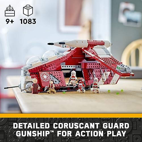 LEGO Star Wars: The Clone Wars Coruscant Guard Gunship 75354 juguete para construir para niños de 9 años, idea de regalo para fanáticos incluyendo canciller Palpatine, Padme y 3 minifiguras de