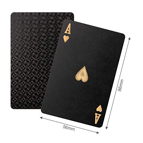 LEMESO Baraja Poker Plastico Negro Impermeable(54 Cartas,Dorado) Ideales para Juegos y Trucos de Magia