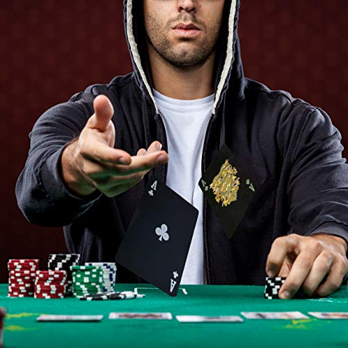 LEMESO Baraja Poker Plastico Negro Impermeable(54 Cartas,Dorado) Ideales para Juegos y Trucos de Magia