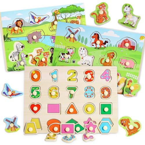 lenbest 3 Piezas Puzzle Madera - Juguetes Niños 2 3 Años - Juguetes Montessori 1 Año - Juegos Educativos - Puzzle Bebe