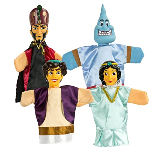 Leomark Marionetas coloradas para Jugar Kit de 16 Marionetas coloradas, 4 Cuentos de Hadas: Aladino, El Gato con Botas, Pinocho, Reina de Las Nieves, Teatro en casa
