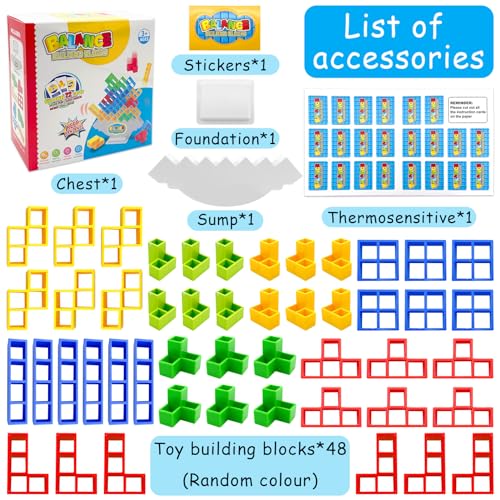 Lets Joy 48 Piezas Tetra Tower Balance Blocks, Tetra Tower Balance Game, Tetris Balance Toys, Tetra Tower Juego para Niños, Bloques de Tetris, Tetra Tower Game para Niños, Juegos Apilables para Niños