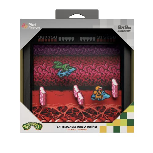 Level Up Labs Pixel Frames: Battletoads NES Turbo Tunnel Caja de sombra 3D Decoración enmarcada para pared, hogar, exhibición de estantes, póster de juego, colección de arte para niños, niñas,