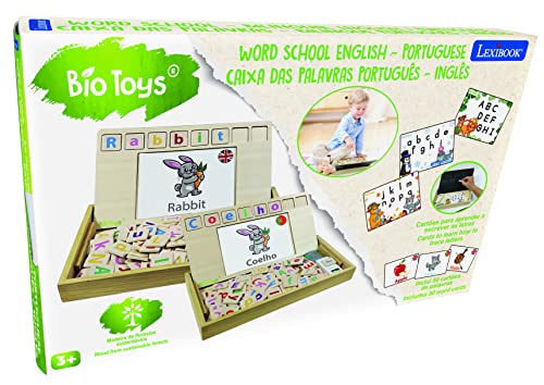 Lexibook Bio Toys Escuela De Palabras, Bilingüe Inglès/Portugués Madera, 50 Tarjetas, Alfabeto, Juego Educativo