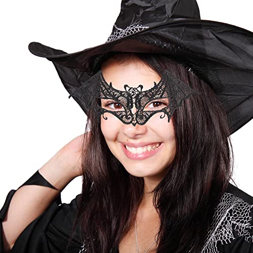 Lezevn 6 piezas de diadema de orejas de gato de encaje de Halloween con máscaras sexys, máscara de murciélago fénix para decoración de fiesta de disfraces de Halloween